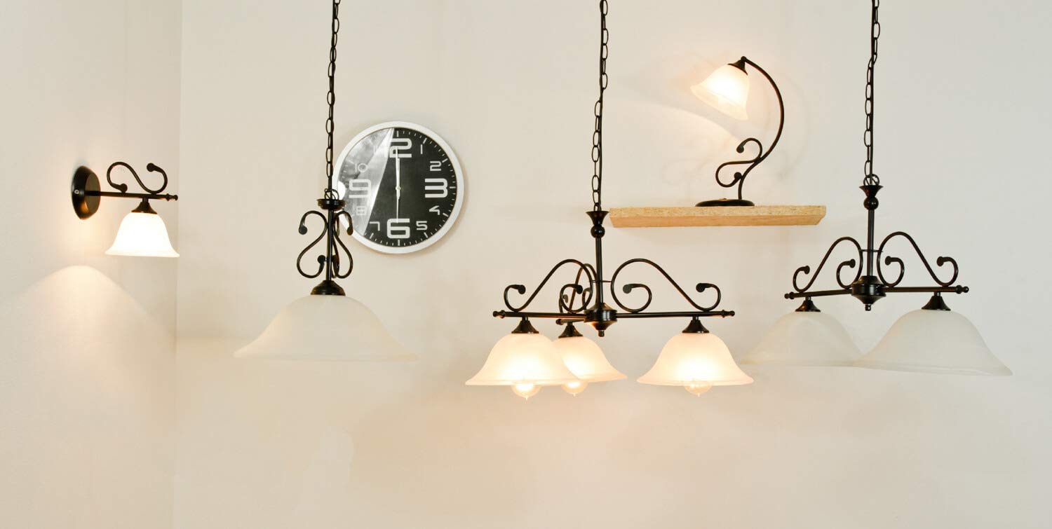 Easylight licht-erlebnisse Lampada da tavolo Dorothea con cavo stile rustico in nero opaco e vetro alabastro E14 ideale per scrivania comodino camera da letto, salotto