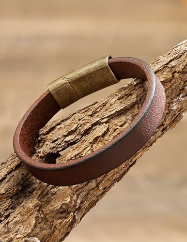 HAQUIL Rustic Brown Leather Bracelet with Antique-Finish Gold Plated Steel Clasp for Men | Ideal Father's Day Anniversary Christmas Birthday Gift for Him4