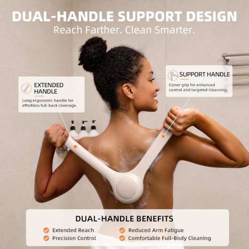 Image of Electric Body Brush, Back Scrubber for Shower with Long Dual Handle, Waterproof Power Shower Brush with 3 Interchangeable Heads & 2 Speeds for Cleansing, Exfoliating and Massage, Nude Pink