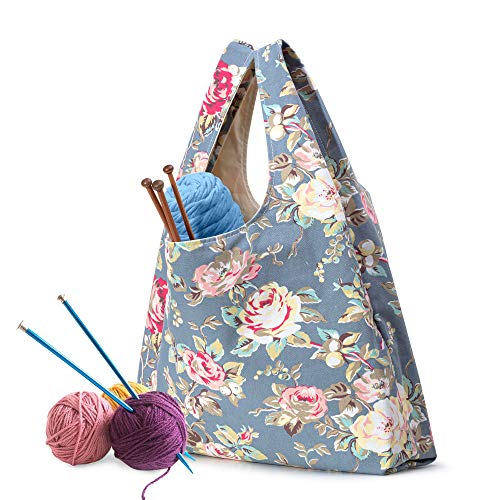 Yarwo Sac à Tricoter avec Zippée, Sac Fourre-Tout en Toile pour Aiguilles à Tricoter, Pelote de Laine ou Autres Fournitures de Crochet et Tricot, Pivoine(Sac Uniquement)