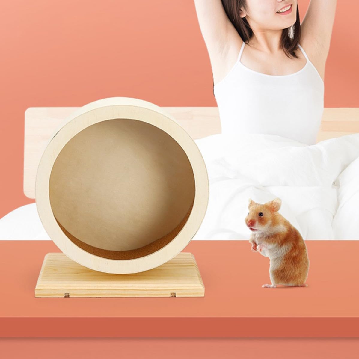 Roue pour Hamster en Bois Silencieuse, Jouet d'exercice Beige