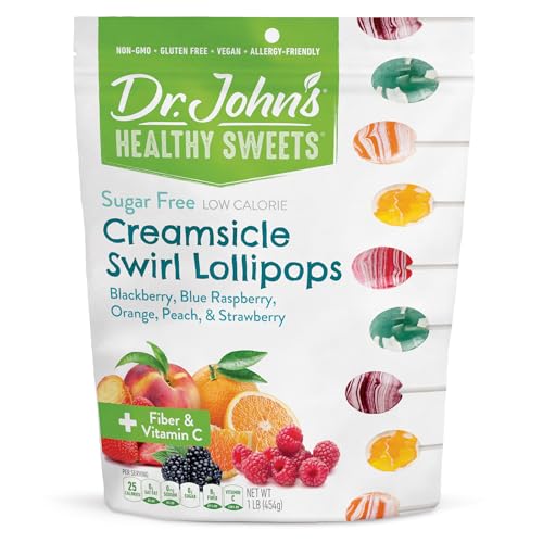 Dr. John’s Sugar Free Candy, Healthy Lollipops with Zero Sugar, Low Calorie Snacks, Keto Friendly Hard Candy Sweets, Creamsicle Swirl Oval, 60 COunt, 1 LB