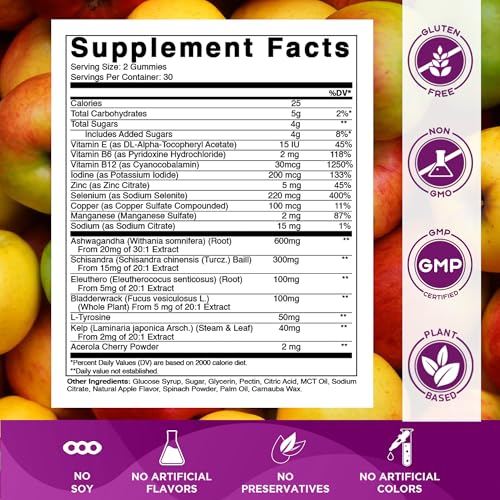 vitamatic vegan thyroid support gummies with iodine amp kelp  60 count improve your energy amp increase metabolism  plant-based