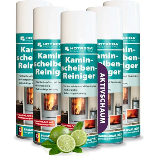 Produktfoto von HOTREGA Kaminscheibenreiniger 5x 300ml | Selbsttägiger Kaminglasreiniger | Löst Ruß, Rauchharz & Fett selbsttätig…