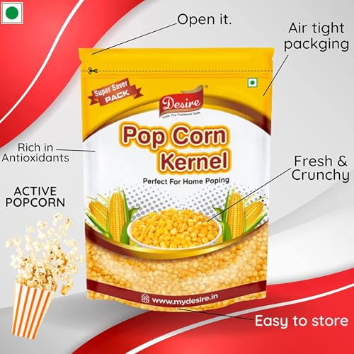 Image of Desire Popcorn Kernel Seeds, 4kg | Jumbo Size Imported Makkai Popcorn Kernels | High Expansion, Perfect for Homemade Popcorn