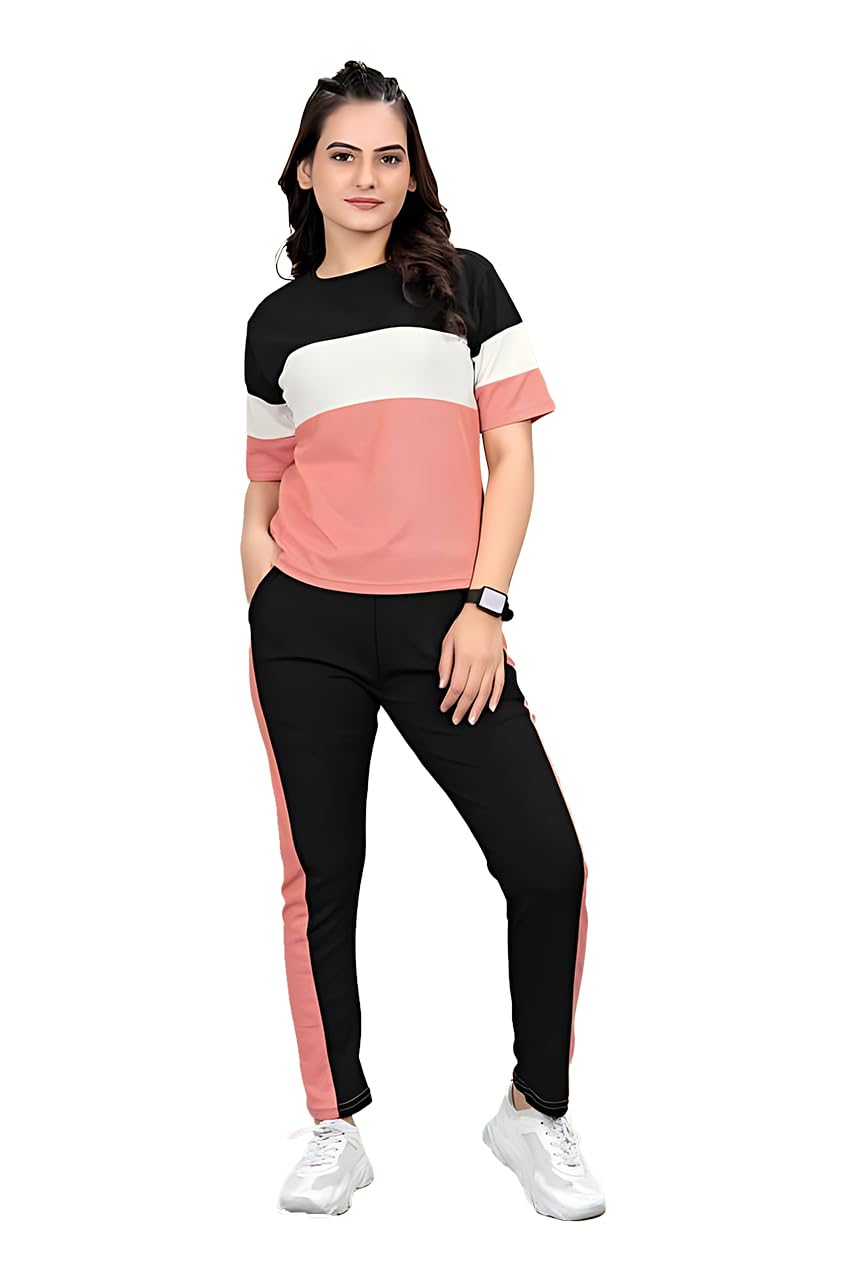 ALISBA Women's Round Neck Cotton Tracksuit Set with Relaxed Fit Full Sleeves and Elastic Waist Pants for Activewear, Casual Wear, and Lounge Wear