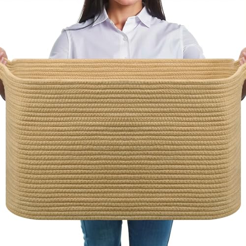 JOJOSEE Large Woven Laundry Storage Basket 55x38x30cm (Tawny)