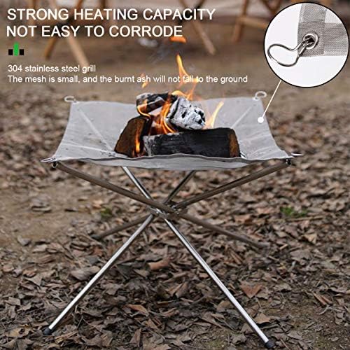 Hurricom Portable Fire Pit Outdoor Fireplace with Carrying Bag Rollable Stainless Steel Charcoal Mesh and Folding Stands Picnic Bonfire Firepits Wood Burning for Travel Camping and Backyard
