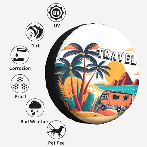 Image of Beach Sunset Spare Tire Cover Wheel Protectors Tyre Covers Weatherproof Wheel Covers Universal Fit for Trailer Rv SUV Truck Camper Travel Trailers 14 inch