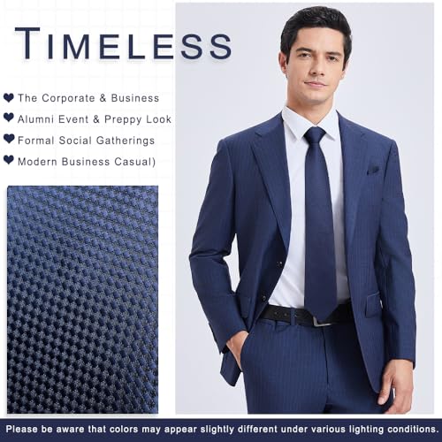 Image of HISDERN Mens Striped Tie and Pocket Square Set Necktie for Men | soft smooth texture, wrinkle-free, neat hand-tied knot, gifting ready, regular 3.4 width, coordinated look, business wedding