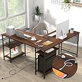 Tbfit L Shaped Desk Corner Desk,95 Inch Reversible Home Office Desk with Storage Shelves, Large...