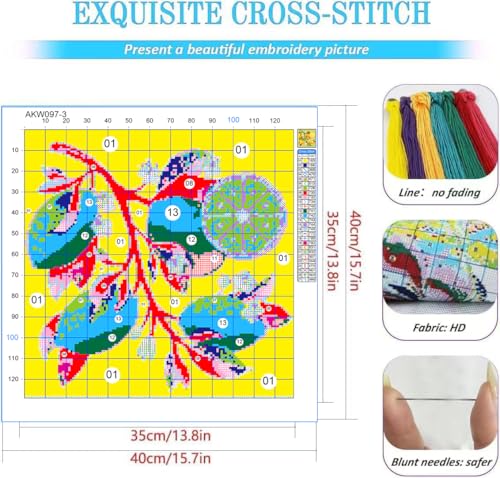 Image of Eiazuiks 4 Packs Stamping Cross Stitch Kit, Fruits Counting Cross Stitch Kit for Adult Beginners, Full Line DIY Stitching Kit for Home Decor Cross Stitch Patterns 12x16 inches