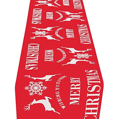 HOWAF Camino de Mesa de Navidad Ciervo Rojo Copo de Nieve Mantel De Navidad Decoración Cena De Navidad Fiesta De Navidad Decoración De Mesa De Navidad Cover