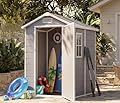 4x6 ft Outdoor Storage Shed with Floor, Plastic Resin Garden Shed with Window & Lockable Door, Tool Shed for Patio, Backyard, Lawn Mower, Bike Storage