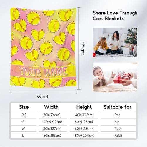 Custom Softball Blanket, Cozy Soft Throw Gifts for Boys, Cool Pink Flannel Throw Blankets for Couch Sofa, 40x50 Inches