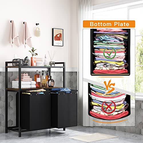 Enhomee Laundry Basket 112 L Large Double Laundry Hamper With Shelf Laundry Sorter 2 Section With Removable Bags Laundry Basket Organizer Clothes Hamper For Laundry #TOP4