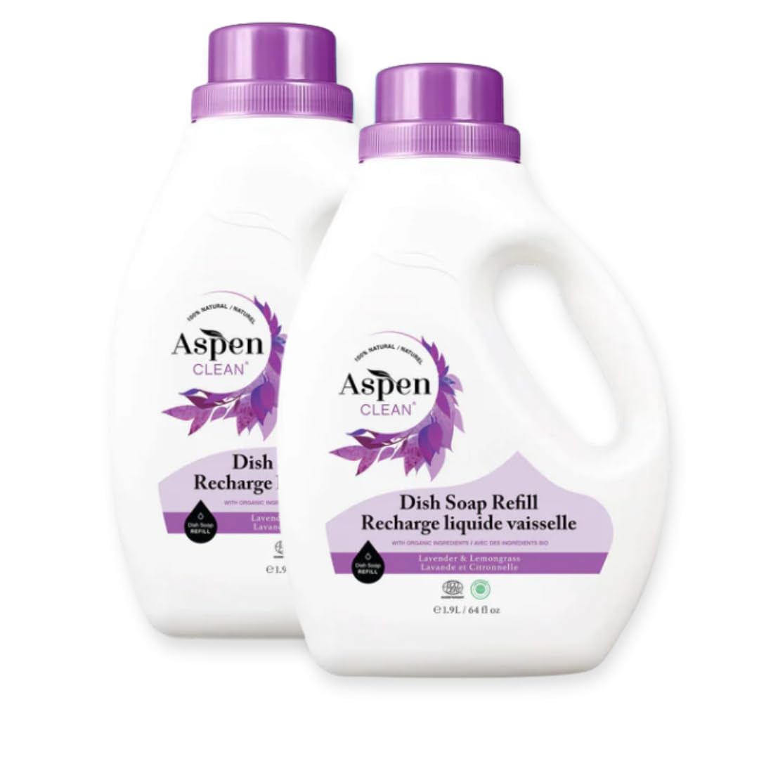 AspenClean Natural Dish Soap Refill Lavender and Lemongrass - 100 Natural Organic Baby-Safe Pet-Friendly Vegan Cruelty-Free Biodegradable -