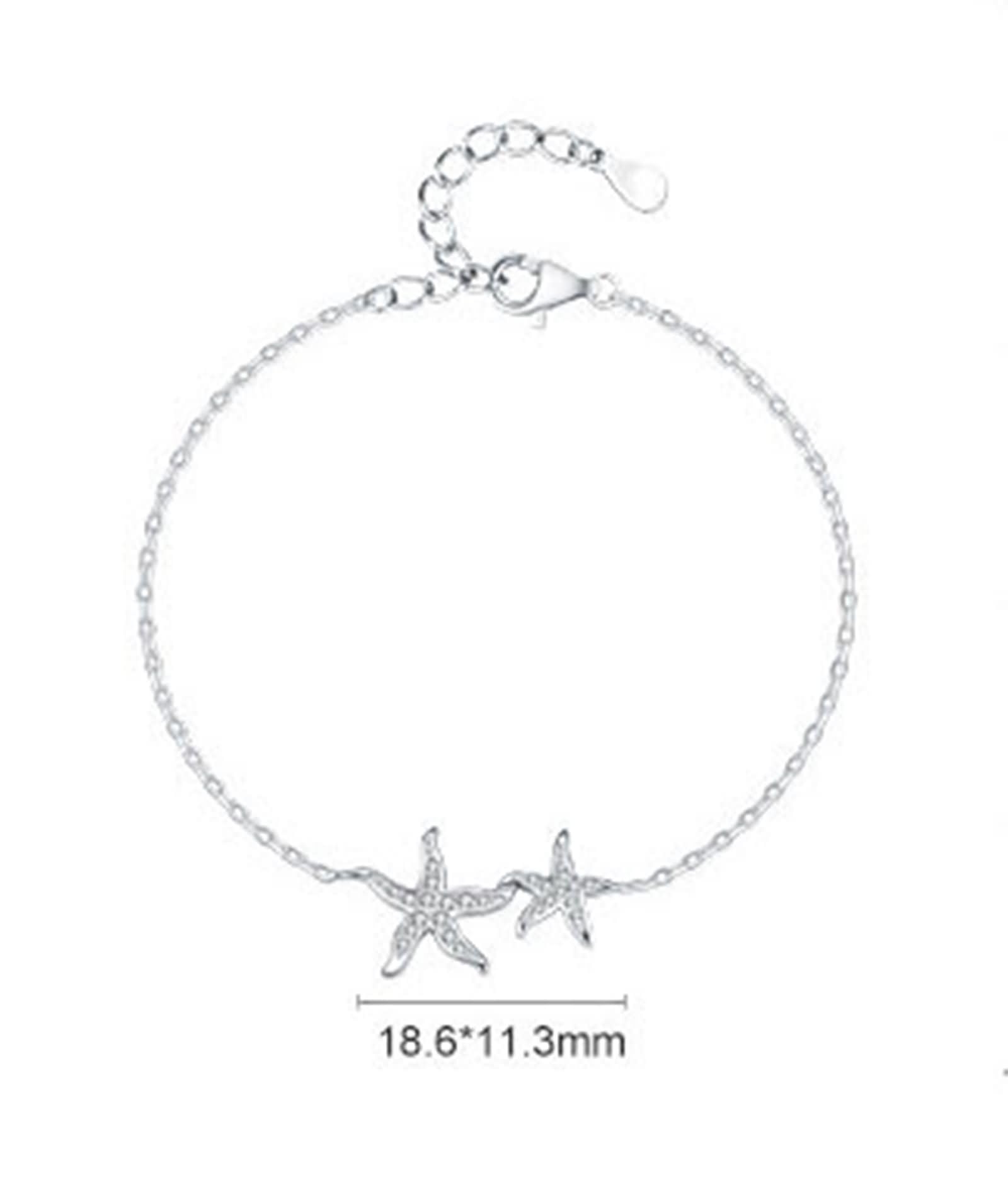 Pulseras de Oro Blanco para Mujer 9K / 14K / 18K, Estrella de Mar con Diamante Creado, Cadena Extensible 16 CM + 5 CM, Pulsera Cadena Plata Mujer