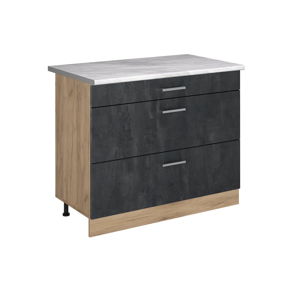 Vicco Meuble Cuisine R-Line, Béton Noir/Chêne doré 100 cm