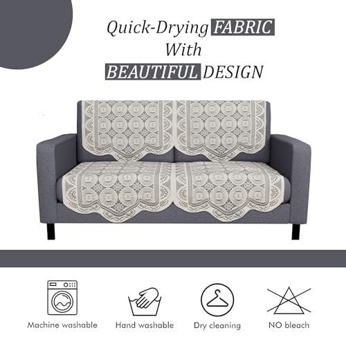Image of Kuber Industries (Set of 4) Stylish & Durable Cotton Sofa Covers 2 Seater | Washable Sofa Protector /Mat & Slipcover for Hall, Living Room & Office | Plain Circle - Off White