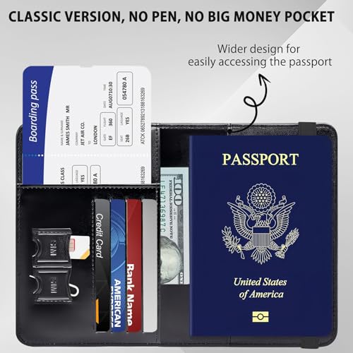 Passport Holder, RFID Blocking Passport Cover Wallet with Credit Card Slot and Boarding Pass Slot Combo, Leather Travel Documents Organizer Women Men, CAT3