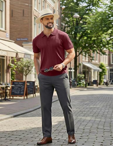 Image of COOFANDY Mens Polo Shirts Short Sleeve V Neck Knit Shirts for Men Casual Old Money Clothes Mens Golf Shirt