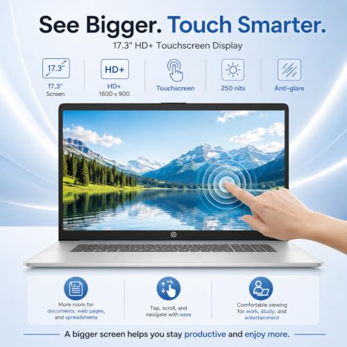 Image of HP New 17.3 inch Touchscreen Business Laptop(2026 Premium Edition), Intel Core Ultra 7 225U(12 Cores, Up to 4.8 GHz), 64GB DDR5, 1TB PCIe, Backlit Keyboard, Fingerprint Reader, Windows 11 with MS365 Web