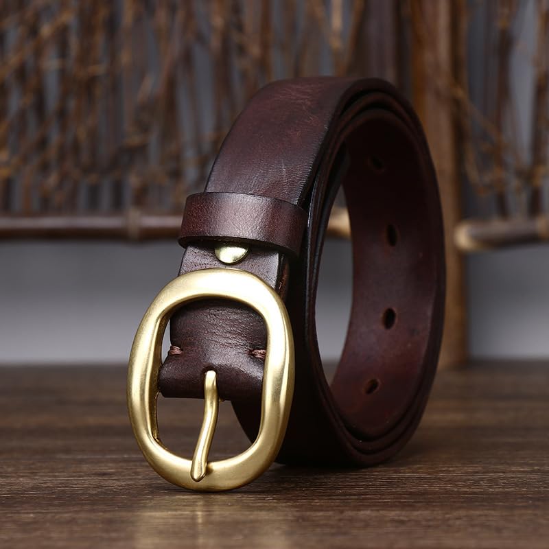 Women's 2.8cm Skinny Genuine Cow Leather Belt With Gold Oval Single Prong Buckle4