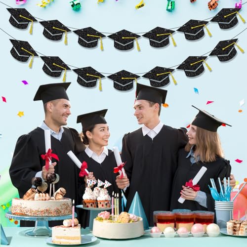 Image of Graduation Grad Caps Banner Garland, Graduations Party Banner, Grad Congrats Class of 2026 Party Decorations for College High School Graduations Party Supplies (Graduation Cap Garland)