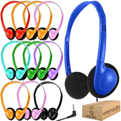 Kids Headphones Bulk 12 Pack for Classroom School Students, Wholesale Multi Color Wired Class Set Headphones for Children Toddler Boys Girls Teen and...