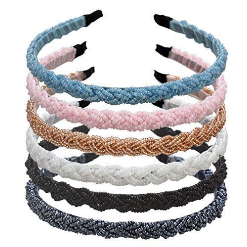 ICEBLUEOR Geflochtenes Strass-Perlen-Stirnband, 6 Stück, modische Kristall-Perlen, Brautschmuck, Abschlussball, Hochzeit, Haarschmuck, für Frauen Cover