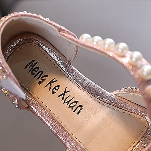 Fashion Spring and Summer Girls Sandals Party Dress Dance Show Princess Shoes Mesh Bowknot Pearl Hook Kids Slides Girls (Pink, 15-18 Months) 7