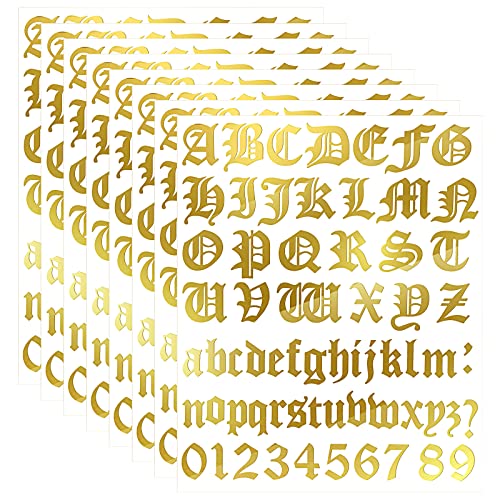 Image of Teling 8 Sheets Letter Stickers Vinyl Old English Alphabet Number Stickers Self Adhesive Stick on Letters for Back to School Scrapbooking DIY Art Business Mailboxes Address Craft(1 Inch,Gold)