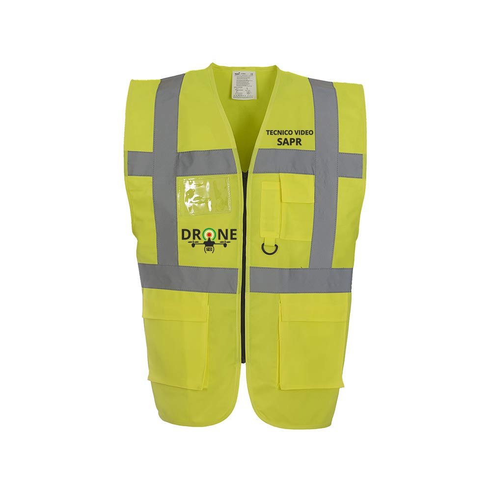 Fashion Graphic Gilet Multitasche Pilota di Apr Drone Operatore Assistente Tecnico Video Sapr Alta visibilità Giubbotto Catarifrangente Sicurezza Conforme Enac (Tecnico Video Sapr, L)