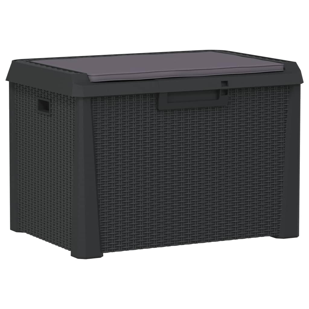 vidaXL Caja de Almacenaje Jardín con Cojín de Asiento, Caja Cerradura, Asiento Exterior de Almacenaje, Baúl Arcón de Patio, PP Gris Antracita 125 L