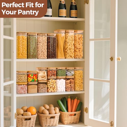ComSaf 0.8 Qt Glass Food Storage Jars Set of 6, Clear Storage Containers with Airtight Lids, Pantry Organization Jar, Spice Jar, Blooming Tea, Oat, Coffee and Sugar Container, Canister Set for Kitchen
