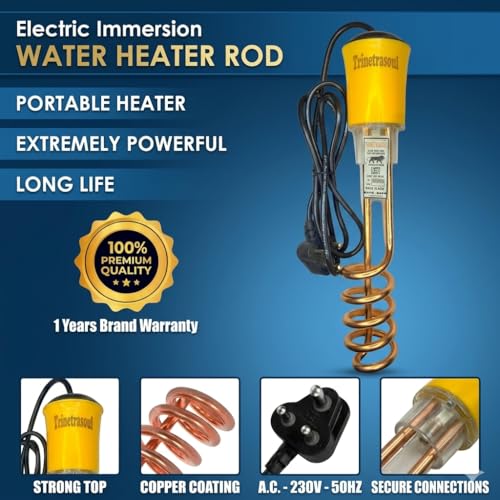 Image of Rapid Heating 1500W Immersion Water Heater Rod | Shock-Proof ISI Certified | Extra-Long Cord | Copper & Nickel-Plated Coil | Safe for Buckets & Containers | Fast & Safe Water Heating