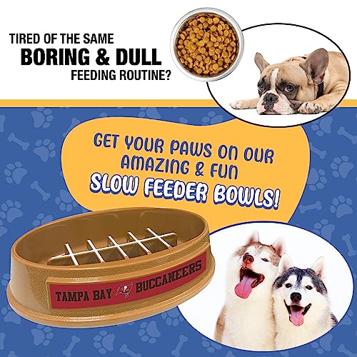 Image of NFL Super-Bowl Tampa Bay Buccaneers Slow Feeder Dog & Cat Bowl. Football Design for Healthy Digestion. Non-Slip for Large & Small Pets
