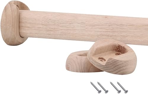 Barra de armario ovalada de madera pulida para armario con soportes finales (17.7 in)