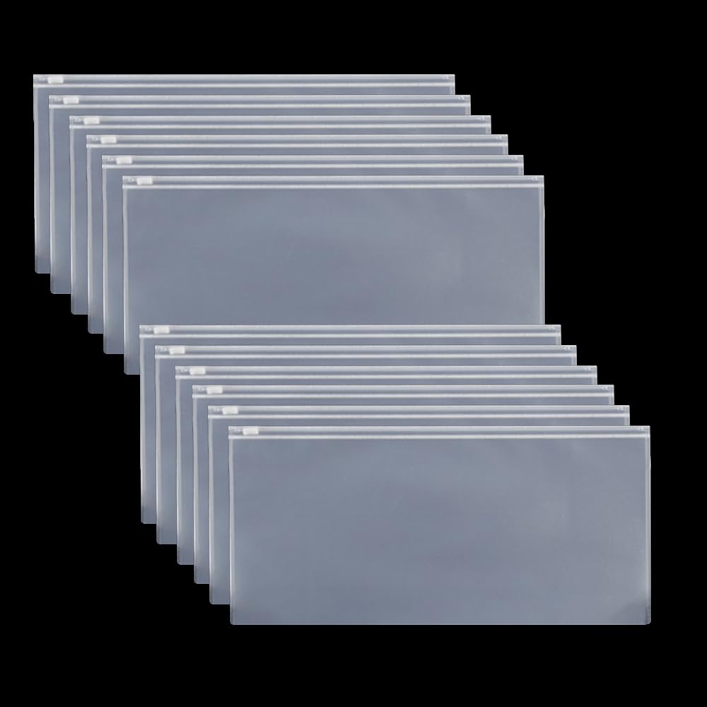 12Pcs A6 Plastic Zip Wallets Transparent Frosted File Bags Transparent Document Folders with Zip for School Office Supplies