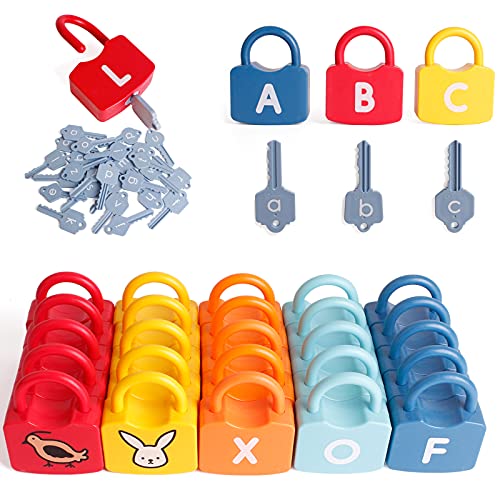 ABC Children's Learning Lock Educational Alphabet Set, Suitable for Early Childhood Education Toys for Toddlers, with 26 Locks and 26 Keys, Preschool Alphabet Learning Games for 3 Years Old and Above