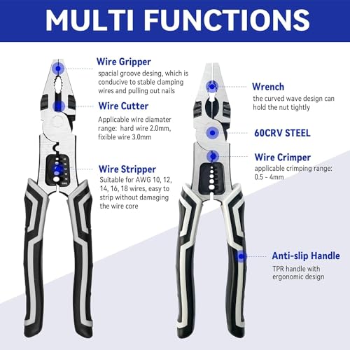 Image of 5 in 1 Multipurpose Electrician Plier /Cutting Plier with Gripping, Wrench, Wire Cutter, Crimping Tool & Wire Stripper Fuction (Chrome Vanadium Forged (Steel, Silver) (PACK OF 1)