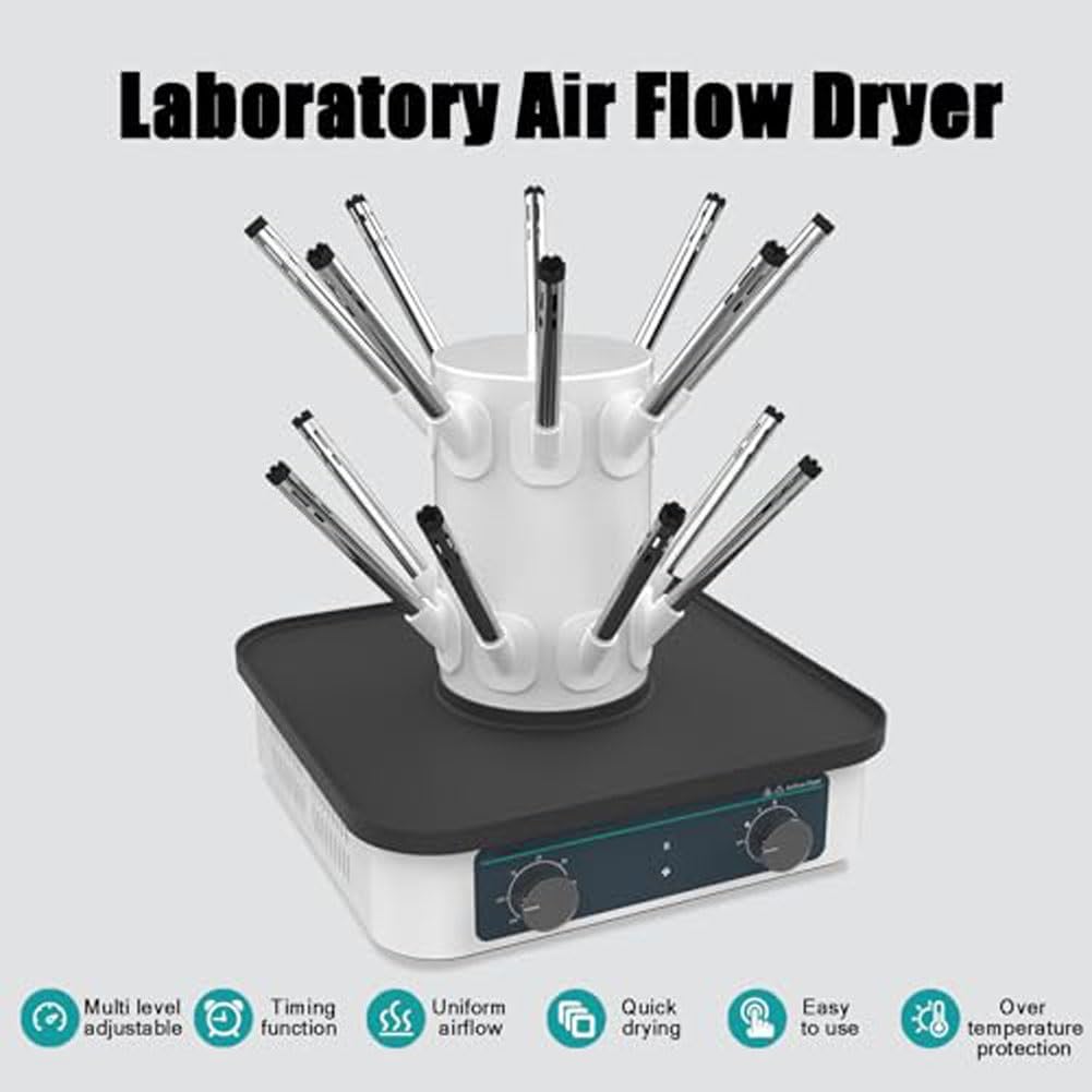 Lab Airflow Dryer Rack,12/16/24 Holes Electric Lab Drying Racks with Tree Branch Type Duct, Timing Range 0-60min and Temp RT~85℃,Glassware Dryer Equipment,for Experiment, Industrial(24 Holes)