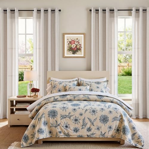 Image of jinchan Linen Curtains 96 inch Taupe Stripe on Linen Grommet 2 Panels