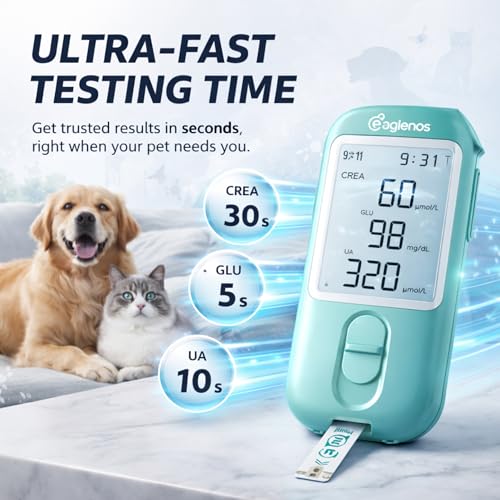 EAGLENOS Pet Creatinine Meter, 3-in-1 Pet Blood Testing Device for Dogs & Cats, Kidney Function Monitoring & Trend Tracking, Measures Creatinine Glucose & Uric Acid, for Home Use & Vet Clinics