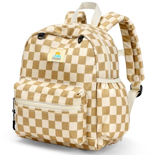 Image of STEAMEDBUN Corduroy Toddler Backpack for Girls 2-4: Kids backpack for Boys Girls - 12 inch Preschool Kindergarten Backpacks - Checkered