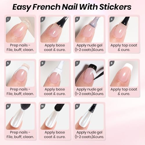 Image of Beetles French Manicure Kit - Pearl Glaze Milky White and Pink Gel Polish with Mirror Powder&French Tip Stickers, UV LED Soak Off Gel for Glazed Donut Nails and French Manicure Look