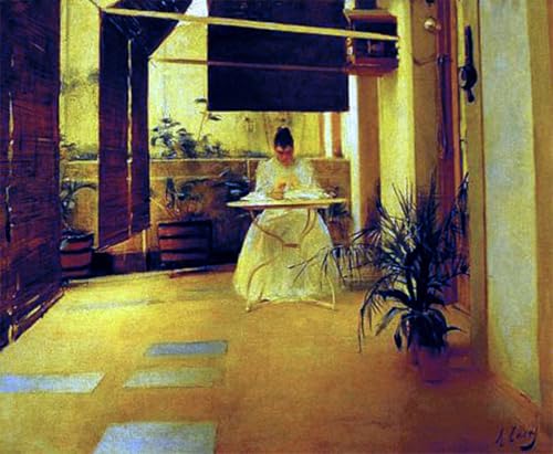 Impression d'affiches Ramon Casas Toile Mujer En El Patio Portrait Art Mural 60x90cm