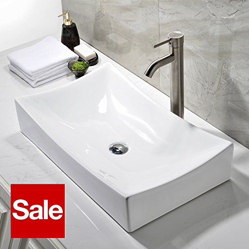 Ufaucet Modern Above Counter White Ceramic Bathroom Vessel Sink, Without Pop-up Drain