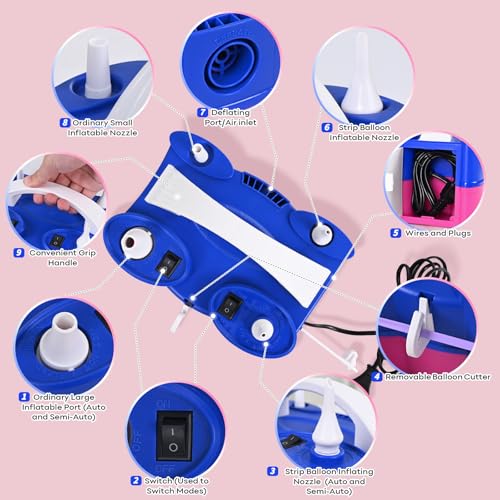 Image of 3-in-1 Electric Balloon Pump, Portable Air Pump for Latex 260q Foil Balloons, Dual Nozzle Balloon Blower Machine for Party Decoration, 110V AC Inflator Deflator for Inflatables Pool Floats Mattress